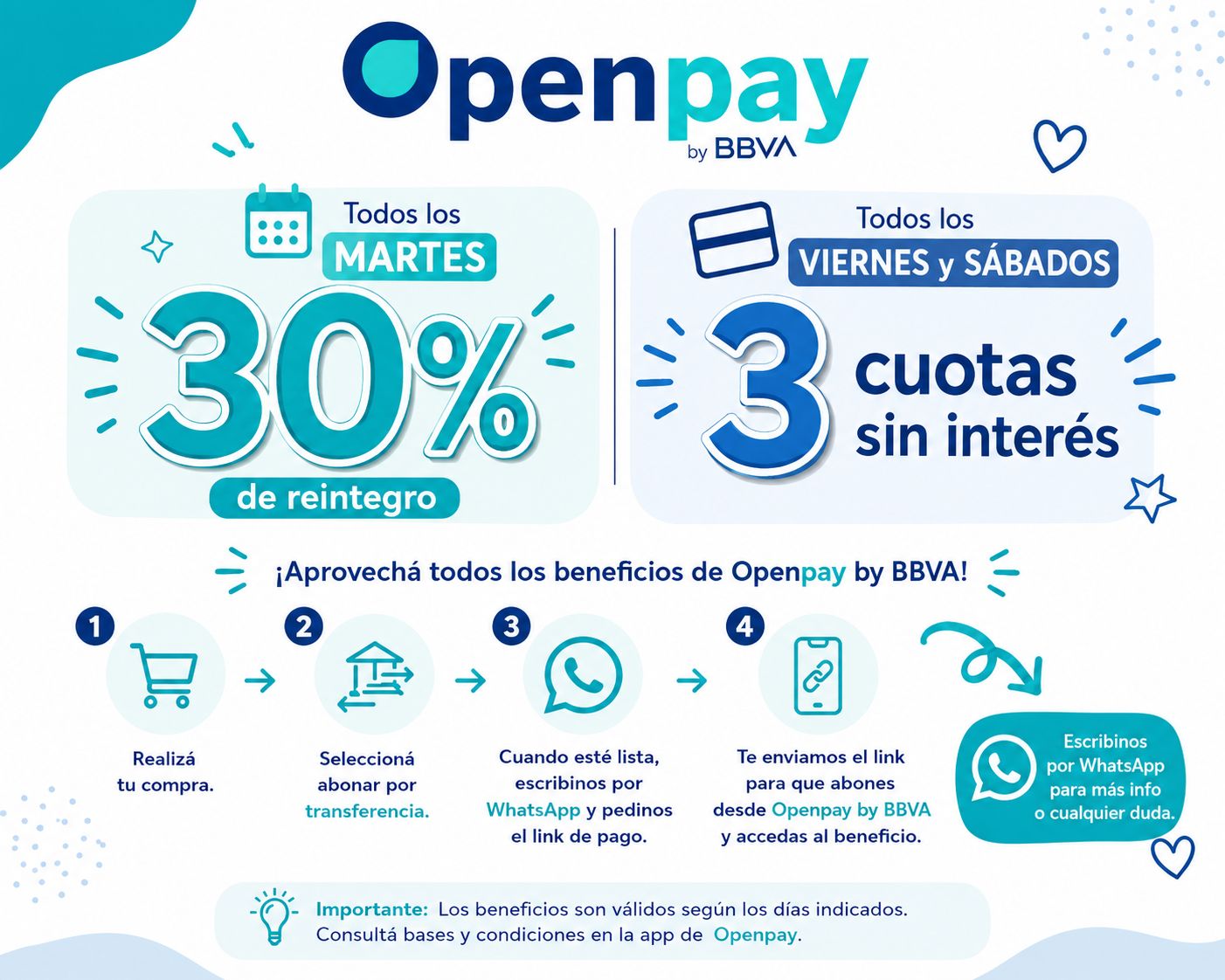30% DE REINTEGRO LOS MARTES Y 3 CUOTAS SIN INTERES VIERNES Y SABADOS
